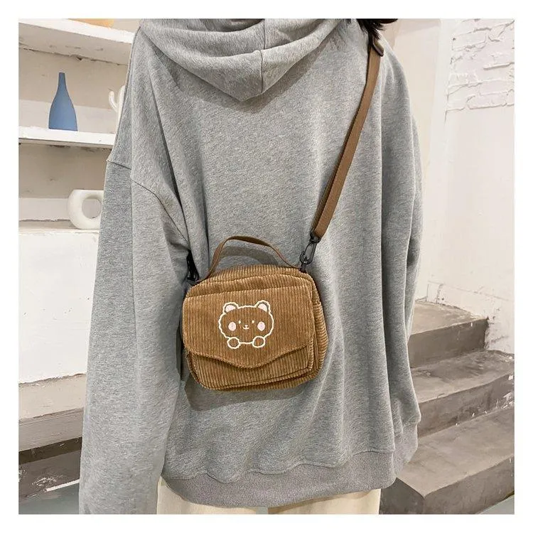 Cute Bear Aesthetic Mini Corduroy Shoulder Bag