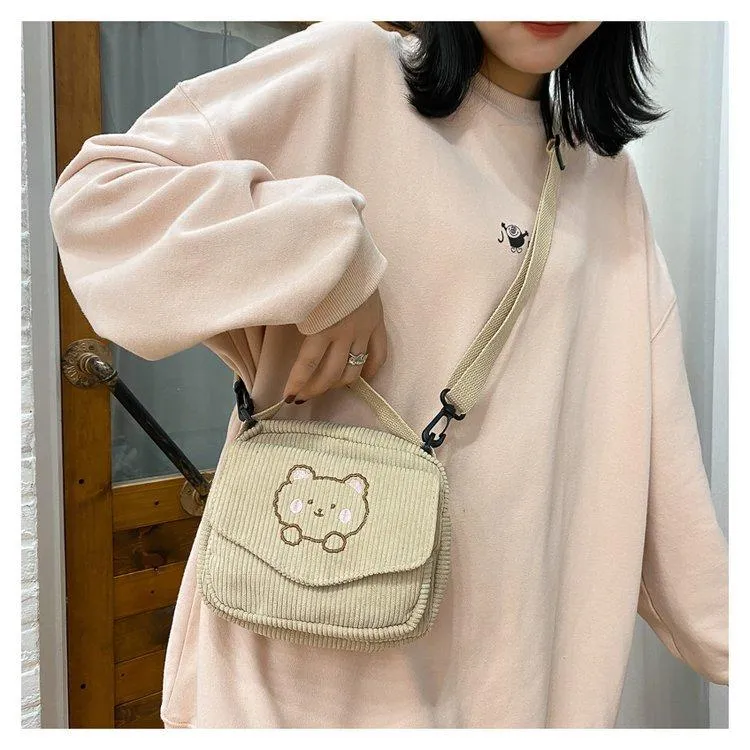 Cute Bear Aesthetic Mini Corduroy Shoulder Bag