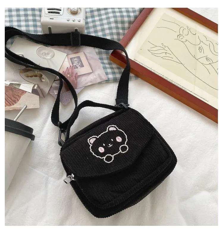 Cute Bear Aesthetic Mini Corduroy Shoulder Bag