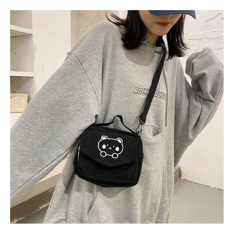 Cute Bear Aesthetic Mini Corduroy Shoulder Bag