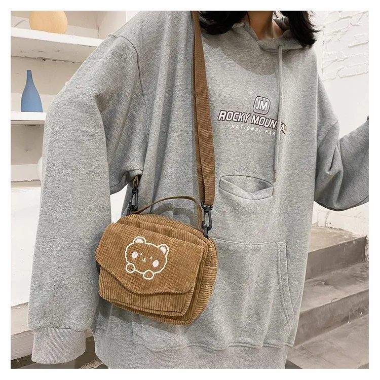 Cute Bear Aesthetic Mini Corduroy Shoulder Bag