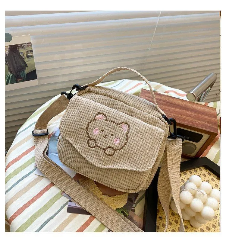 Cute Bear Aesthetic Mini Corduroy Shoulder Bag