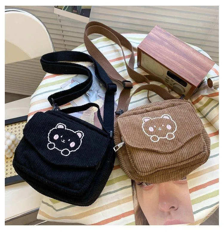 Cute Bear Aesthetic Mini Corduroy Shoulder Bag