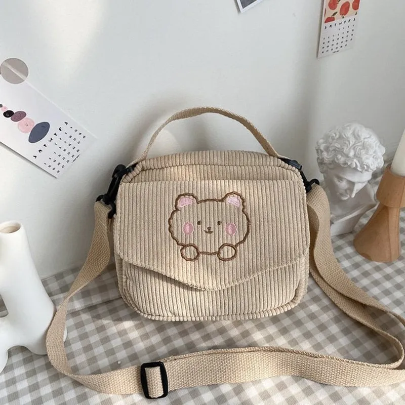 Cute Bear Aesthetic Mini Corduroy Shoulder Bag