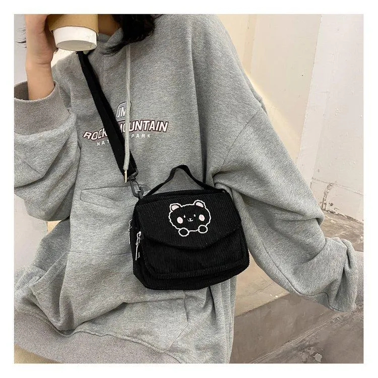 Cute Bear Aesthetic Mini Corduroy Shoulder Bag