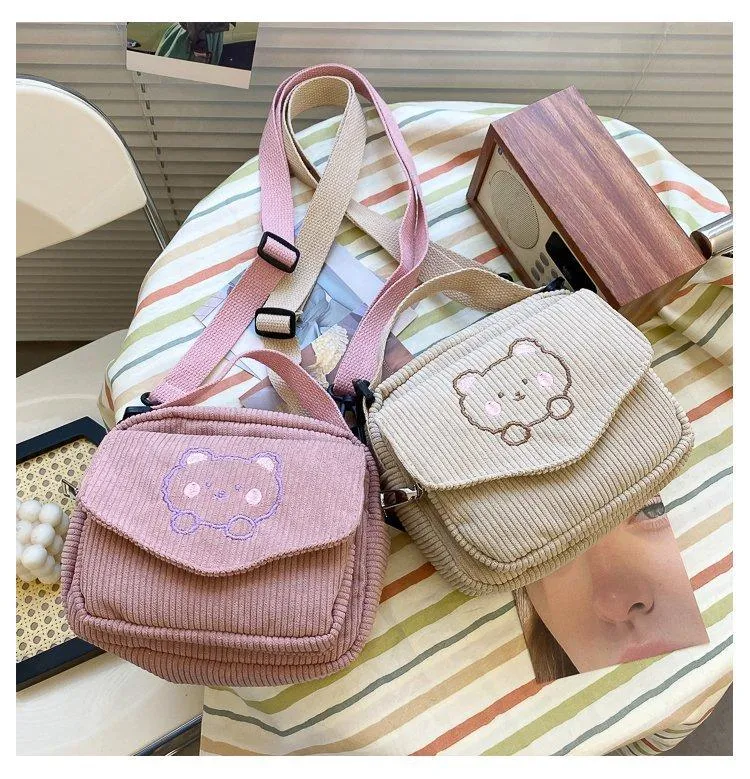 Cute Bear Aesthetic Mini Corduroy Shoulder Bag