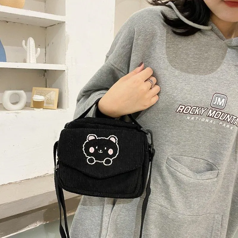 Cute Bear Aesthetic Mini Corduroy Shoulder Bag