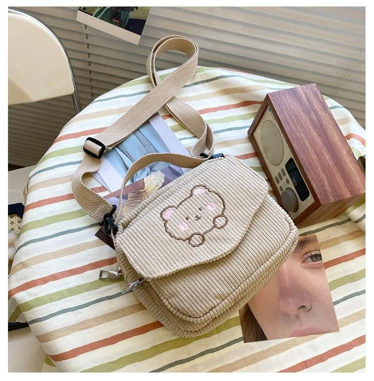 Cute Bear Aesthetic Mini Corduroy Shoulder Bag