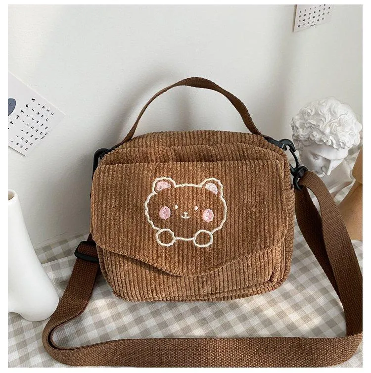 Cute Bear Aesthetic Mini Corduroy Shoulder Bag