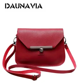 DAUNAVIA Brand Small Women Messenger Bag Simple Designer PU Leather Crossbody Bag Ladies Lock Flap shoulder bag for female 2019