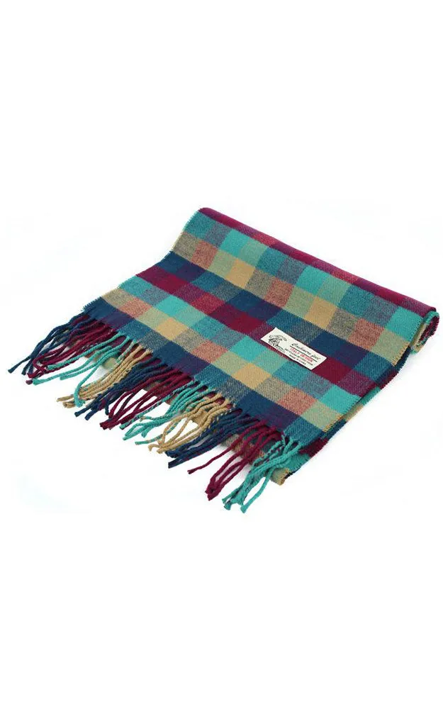 DBS03-2 Multi Teal Cashmere Feel Checker Scarves 12pcs Pack