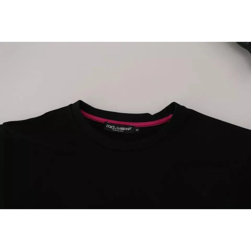 Dolce & Gabbana Black Printed Crewneck Tee Cotton T-shirt