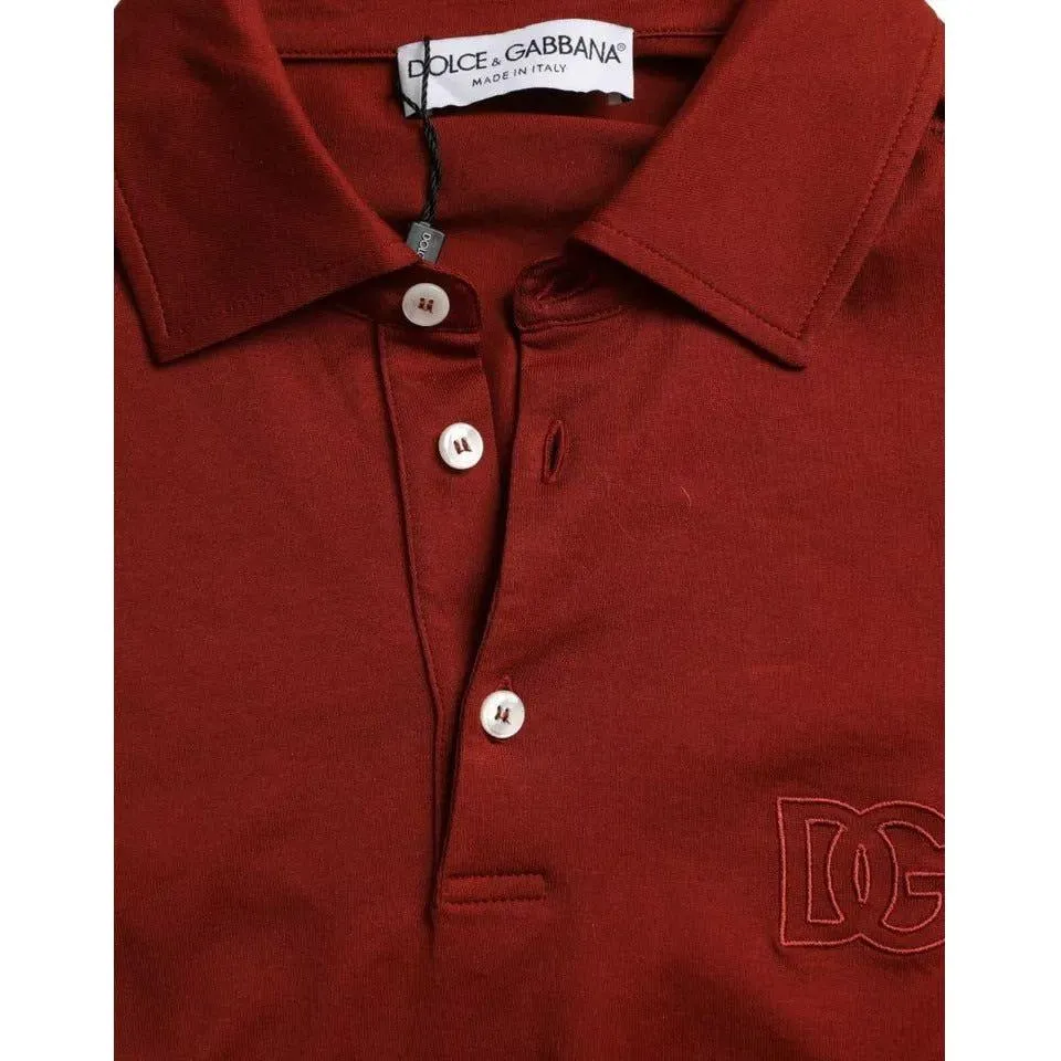 Dolce & Gabbana Red Logo Collared Short Sleeve Men T-shirt