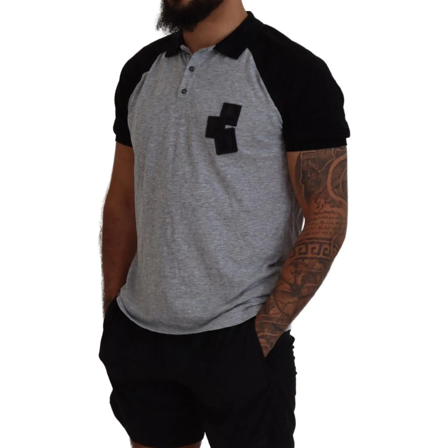 Dsquared² Gray Black Cotton Short Sleeves Collared T-shirt