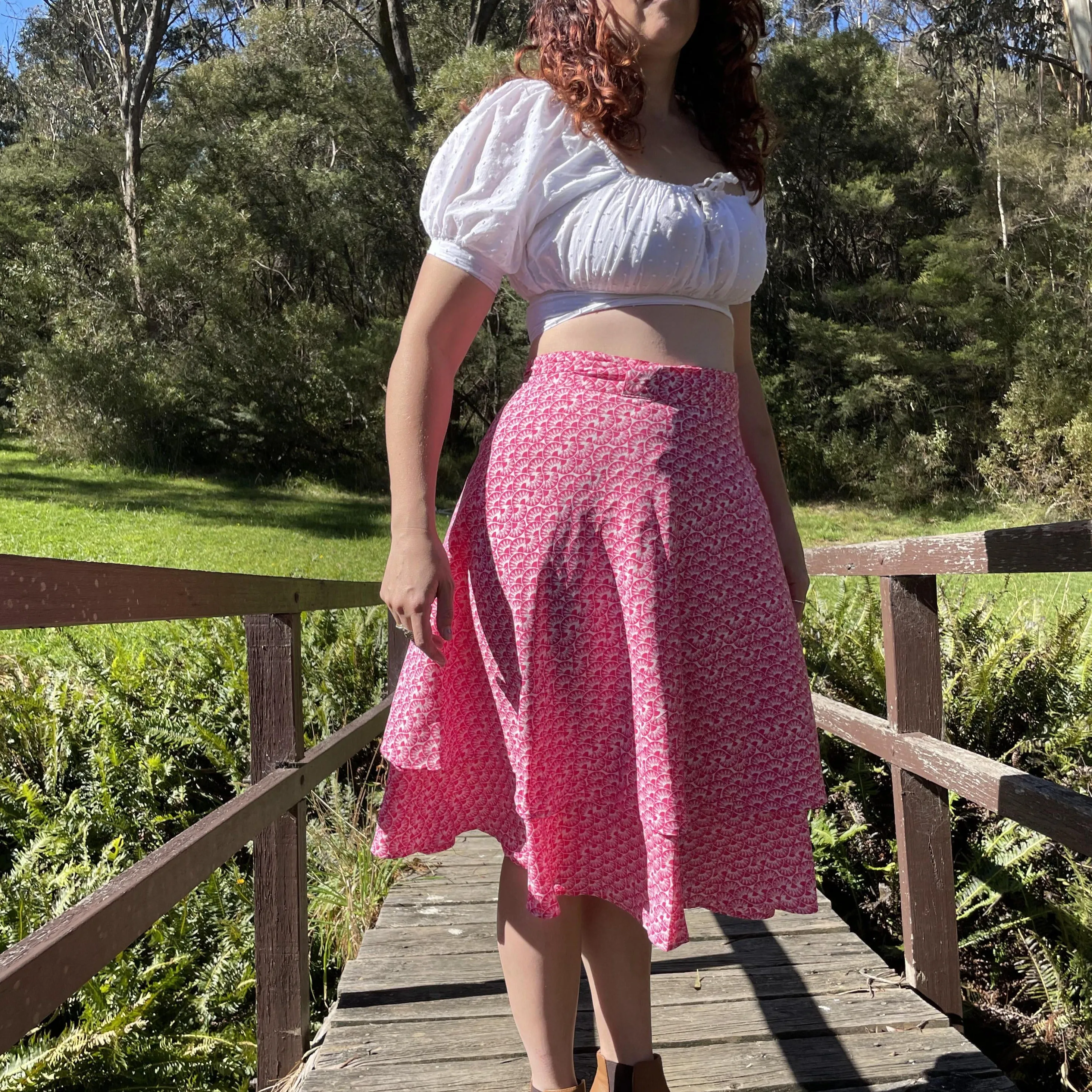 Fair Trade Pink Fan Upcycled Fabric Wrap Skirt