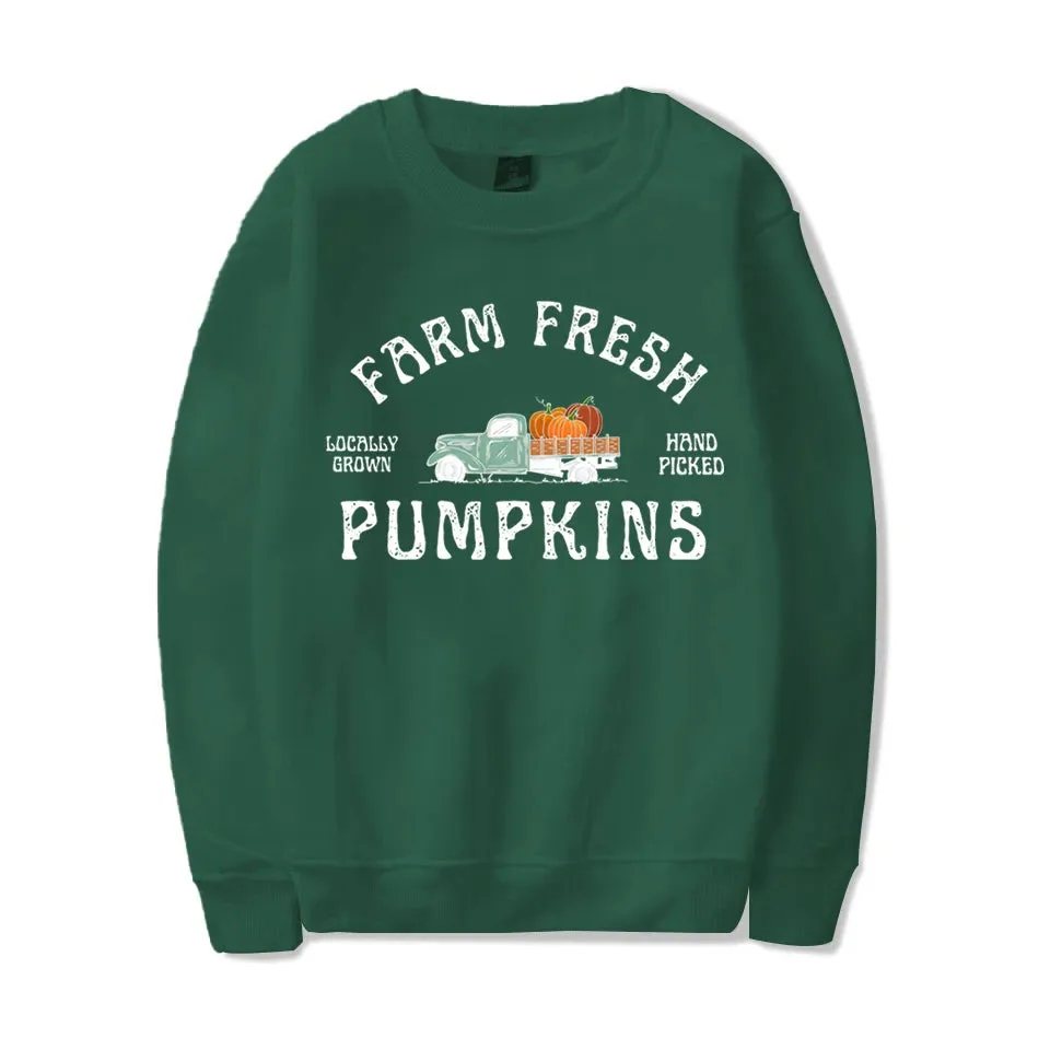 Fashion Fall Pumpkin Sweatshirt Farm Fresh Pumpkins Sweatshirts For Women Autumn Winter Crew Neck Pullovers Ladies Casual Tops