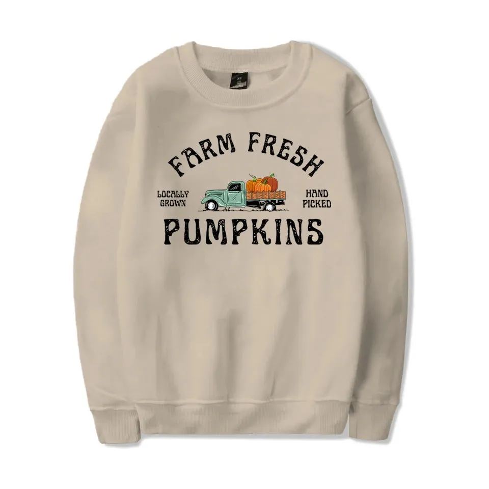 Fashion Fall Pumpkin Sweatshirt Farm Fresh Pumpkins Sweatshirts For Women Autumn Winter Crew Neck Pullovers Ladies Casual Tops