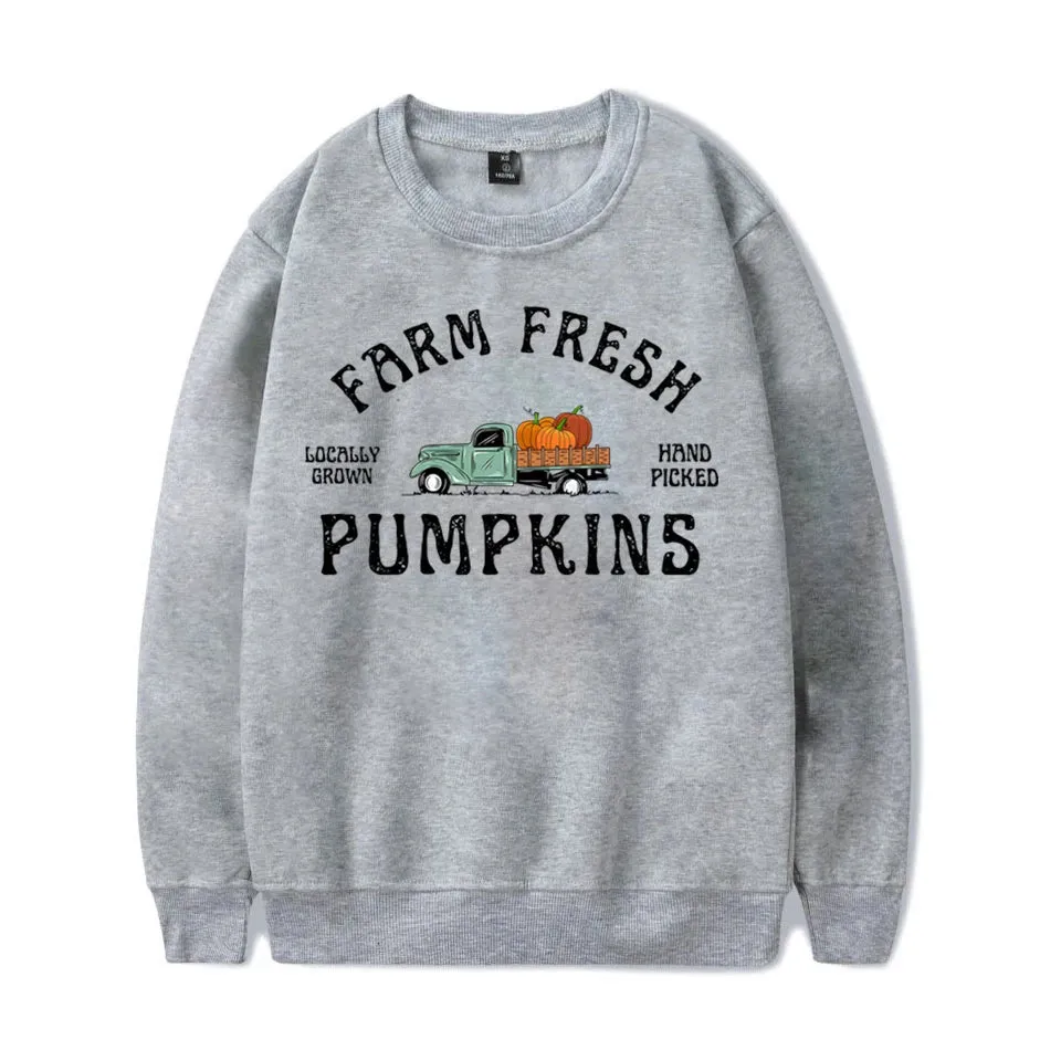 Fashion Fall Pumpkin Sweatshirt Farm Fresh Pumpkins Sweatshirts For Women Autumn Winter Crew Neck Pullovers Ladies Casual Tops