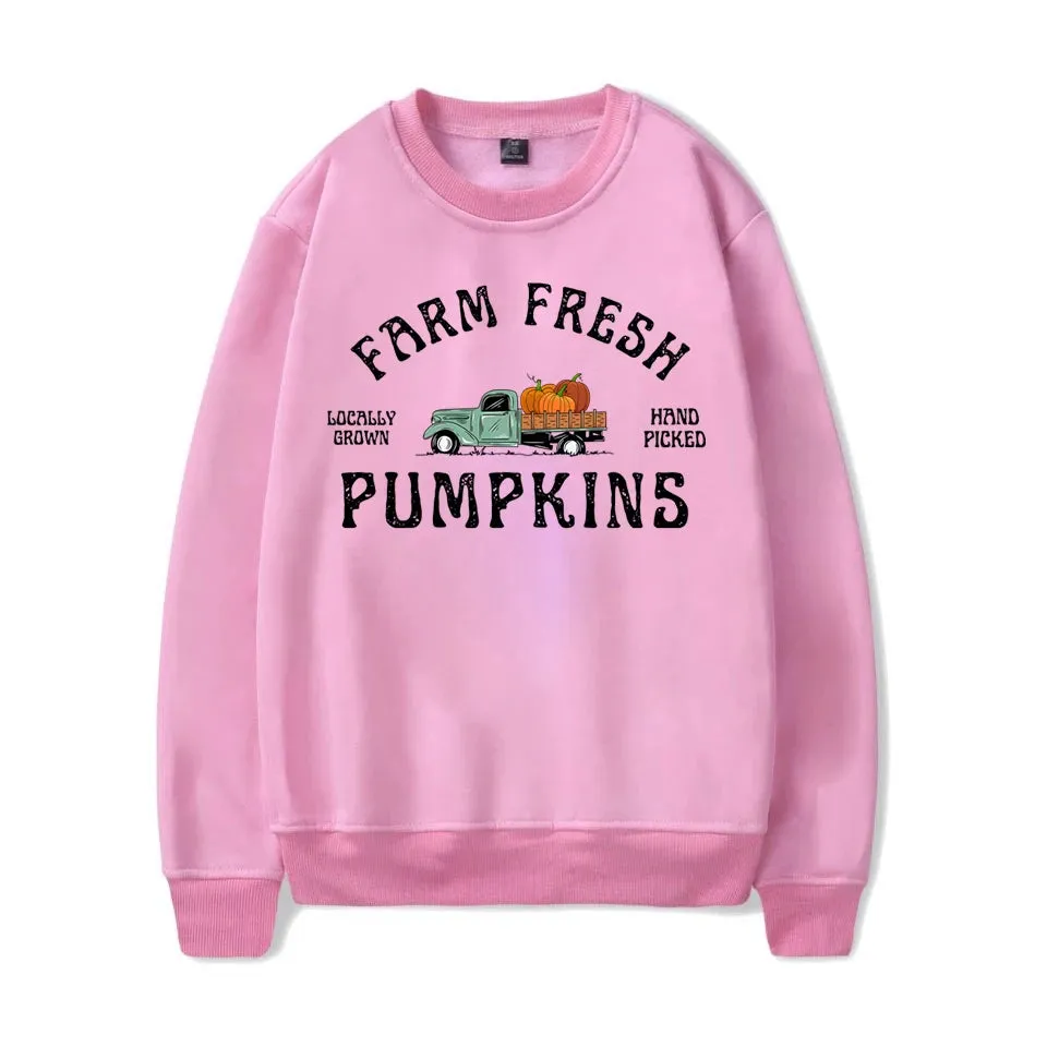 Fashion Fall Pumpkin Sweatshirt Farm Fresh Pumpkins Sweatshirts For Women Autumn Winter Crew Neck Pullovers Ladies Casual Tops