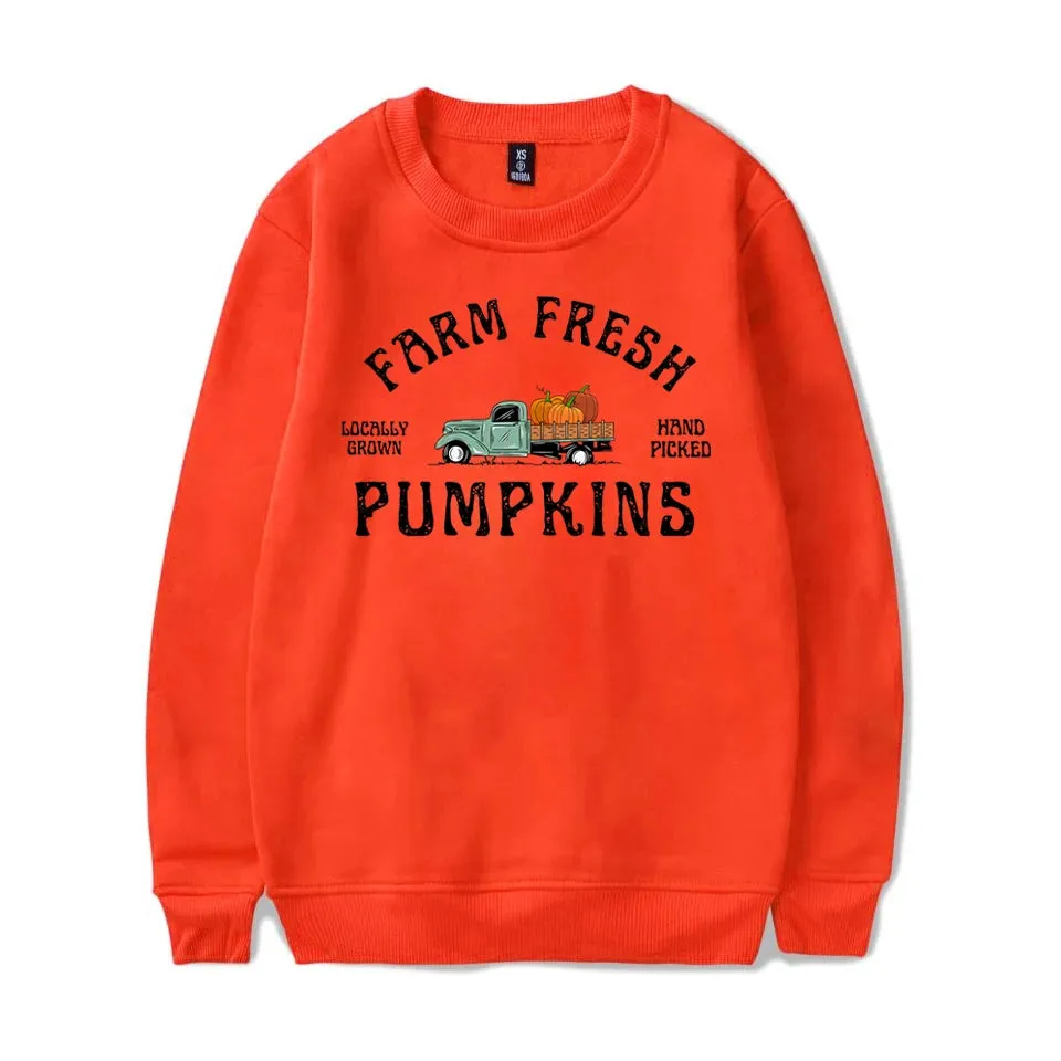 Fashion Fall Pumpkin Sweatshirt Farm Fresh Pumpkins Sweatshirts For Women Autumn Winter Crew Neck Pullovers Ladies Casual Tops