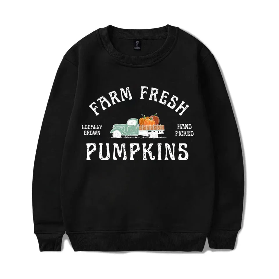 Fashion Fall Pumpkin Sweatshirt Farm Fresh Pumpkins Sweatshirts For Women Autumn Winter Crew Neck Pullovers Ladies Casual Tops