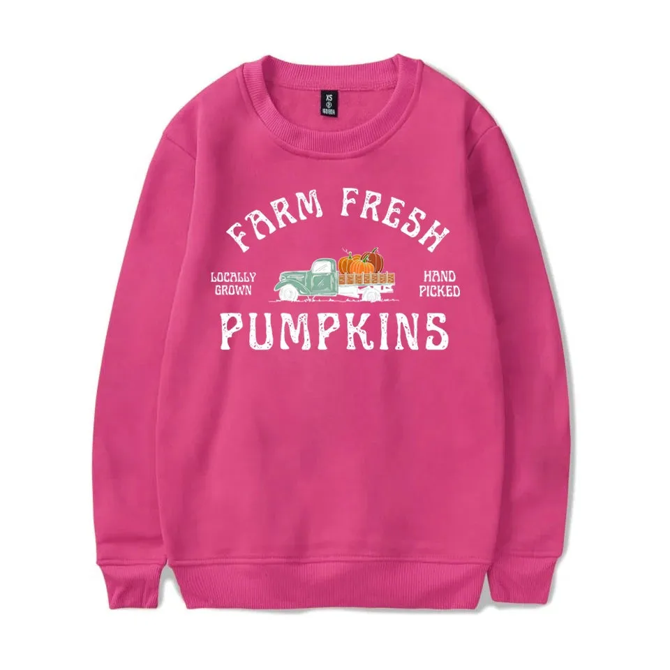 Fashion Fall Pumpkin Sweatshirt Farm Fresh Pumpkins Sweatshirts For Women Autumn Winter Crew Neck Pullovers Ladies Casual Tops