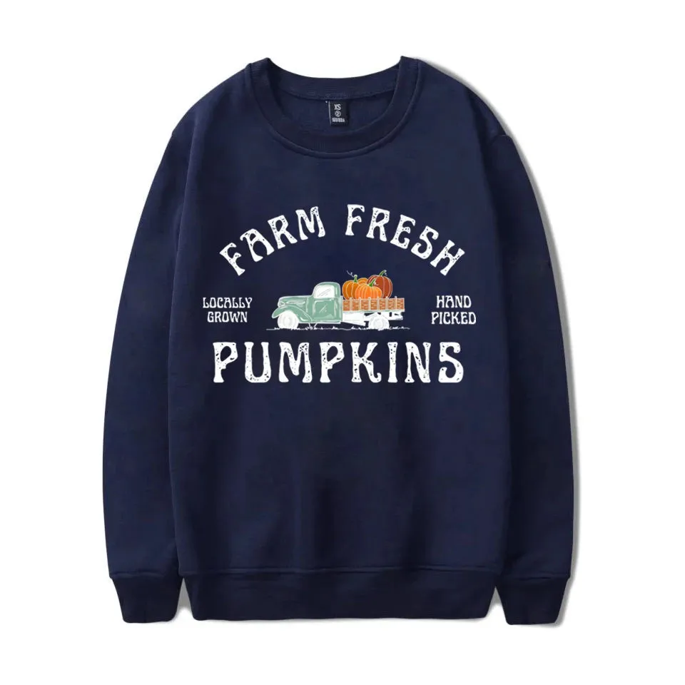 Fashion Fall Pumpkin Sweatshirt Farm Fresh Pumpkins Sweatshirts For Women Autumn Winter Crew Neck Pullovers Ladies Casual Tops