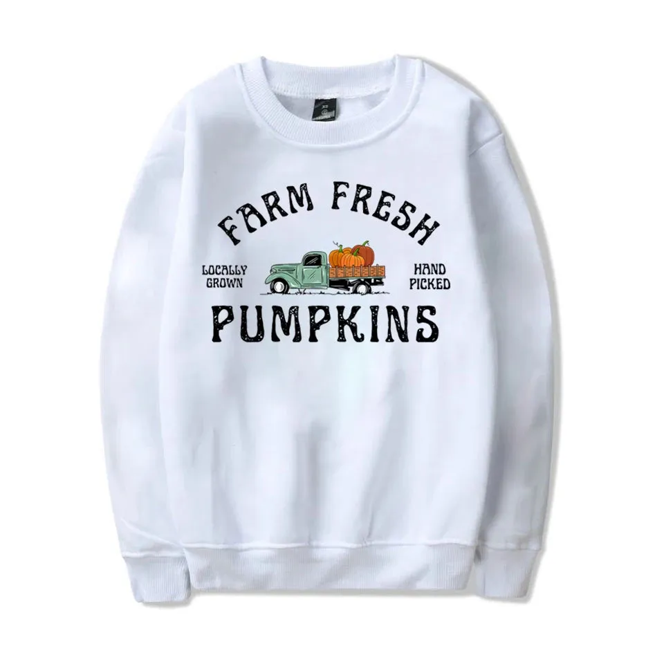 Fashion Fall Pumpkin Sweatshirt Farm Fresh Pumpkins Sweatshirts For Women Autumn Winter Crew Neck Pullovers Ladies Casual Tops