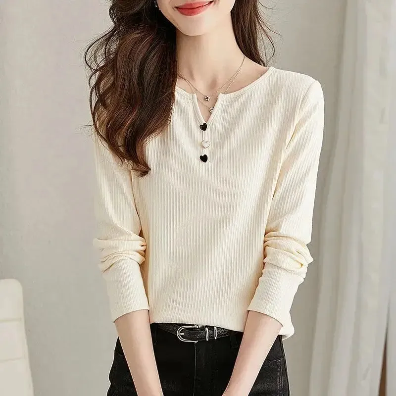 Fashion V-Neck Spliced Button All-match Blouse Female Clothing 2023 Autumn Winter New Oversized Casual Pullovers Commuter Shirt