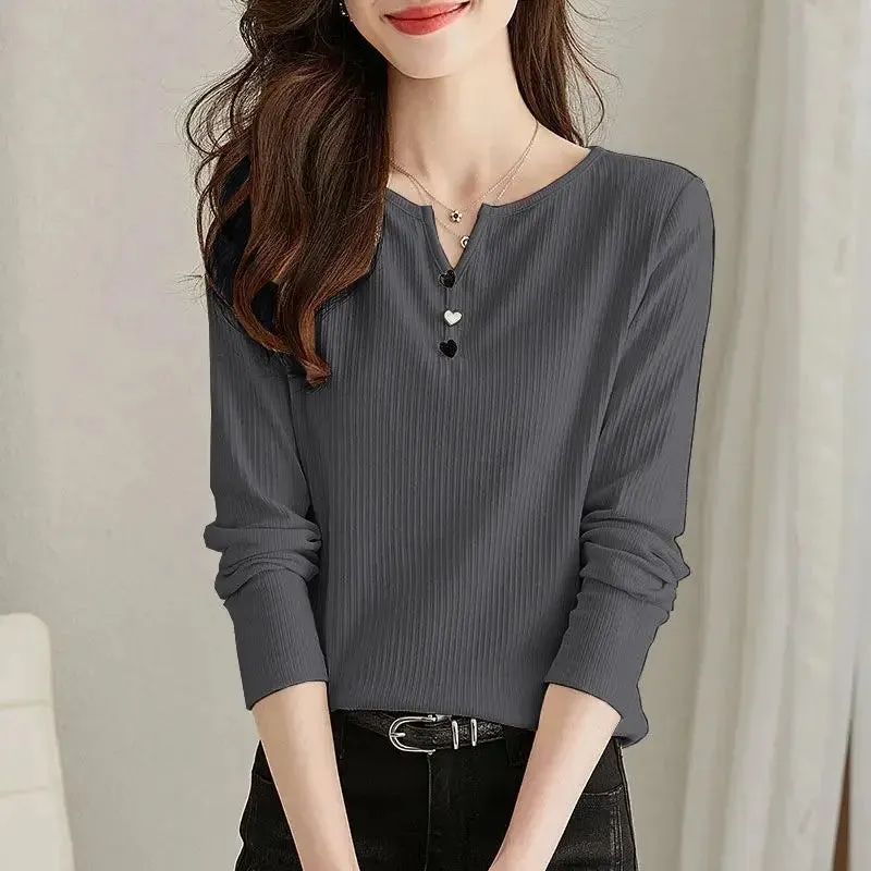 Fashion V-Neck Spliced Button All-match Blouse Female Clothing 2023 Autumn Winter New Oversized Casual Pullovers Commuter Shirt