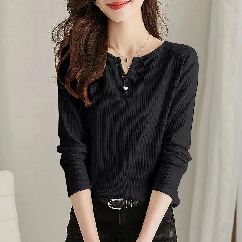 Fashion V-Neck Spliced Button All-match Blouse Female Clothing 2023 Autumn Winter New Oversized Casual Pullovers Commuter Shirt