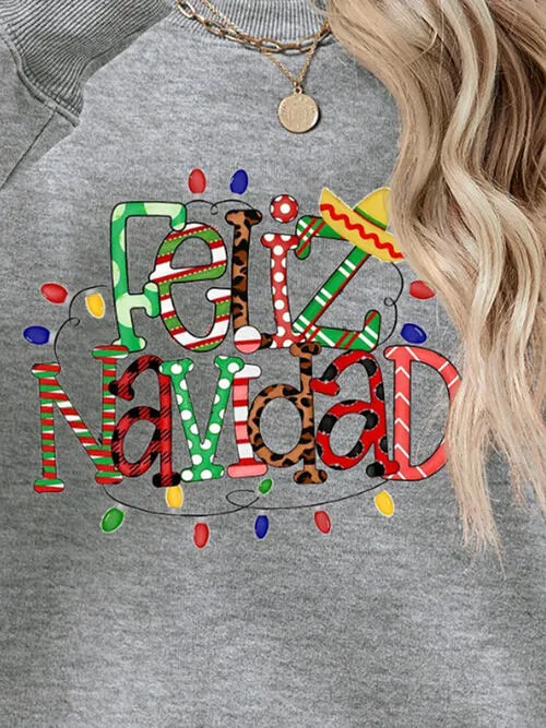 FELIZ NAVIDAD Round Neck Drop Shoulder Sweatshirt