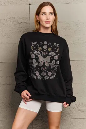 Flower and Butterfly Graphic Sweatshirt