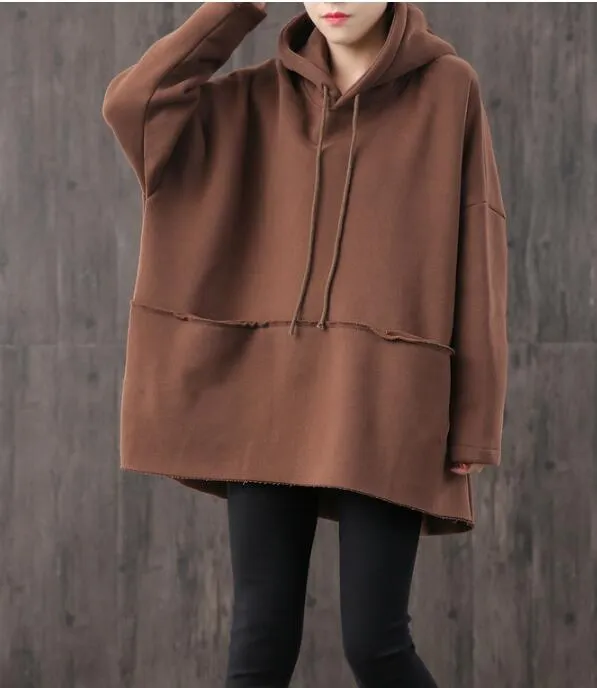 Hooded Loose Blouse Spring Tunic Casual Women Shirts Cotton Tops WG961707