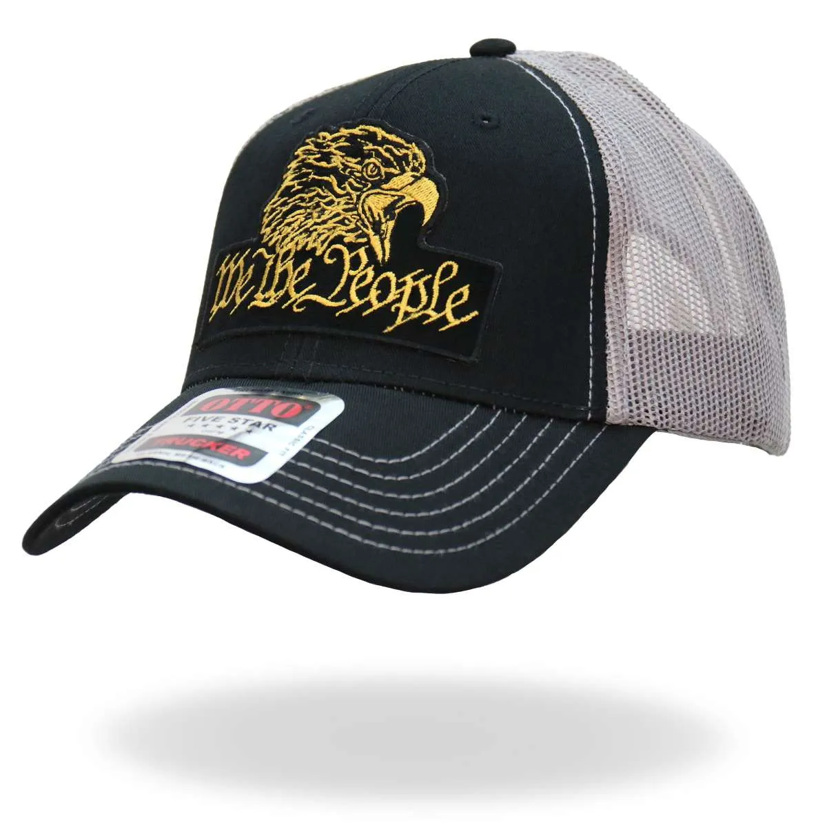 Hot Leathers Black Gray and Yellow Trucker Hat We The People Eagle GSH1049