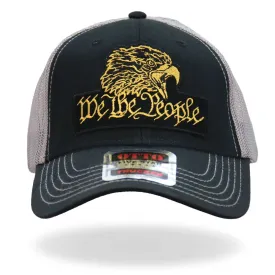 Hot Leathers Black Gray and Yellow Trucker Hat We The People Eagle GSH1049