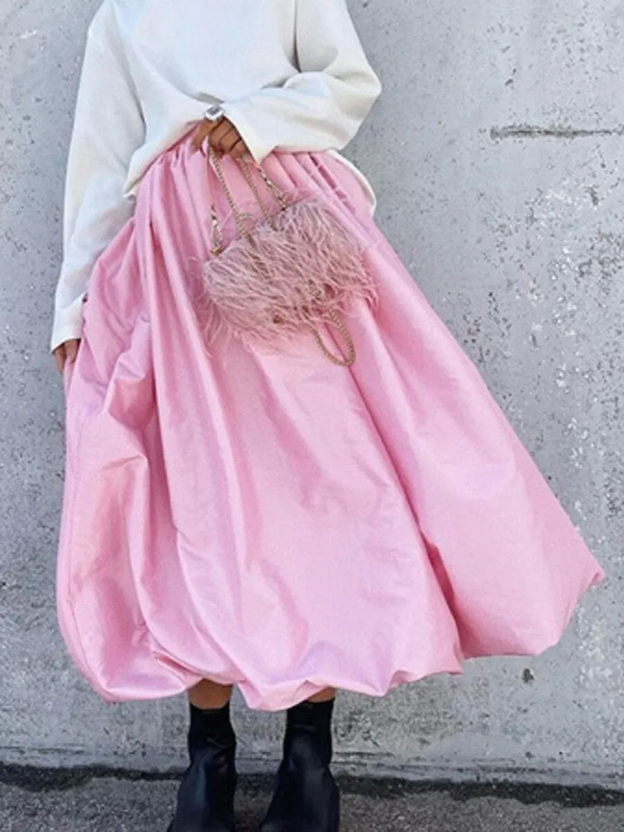 Joskka High Waist Skirt Women  Spring Elegant Fashion Solid Tutu Skirts Femme Retro Simple New Fall Dress