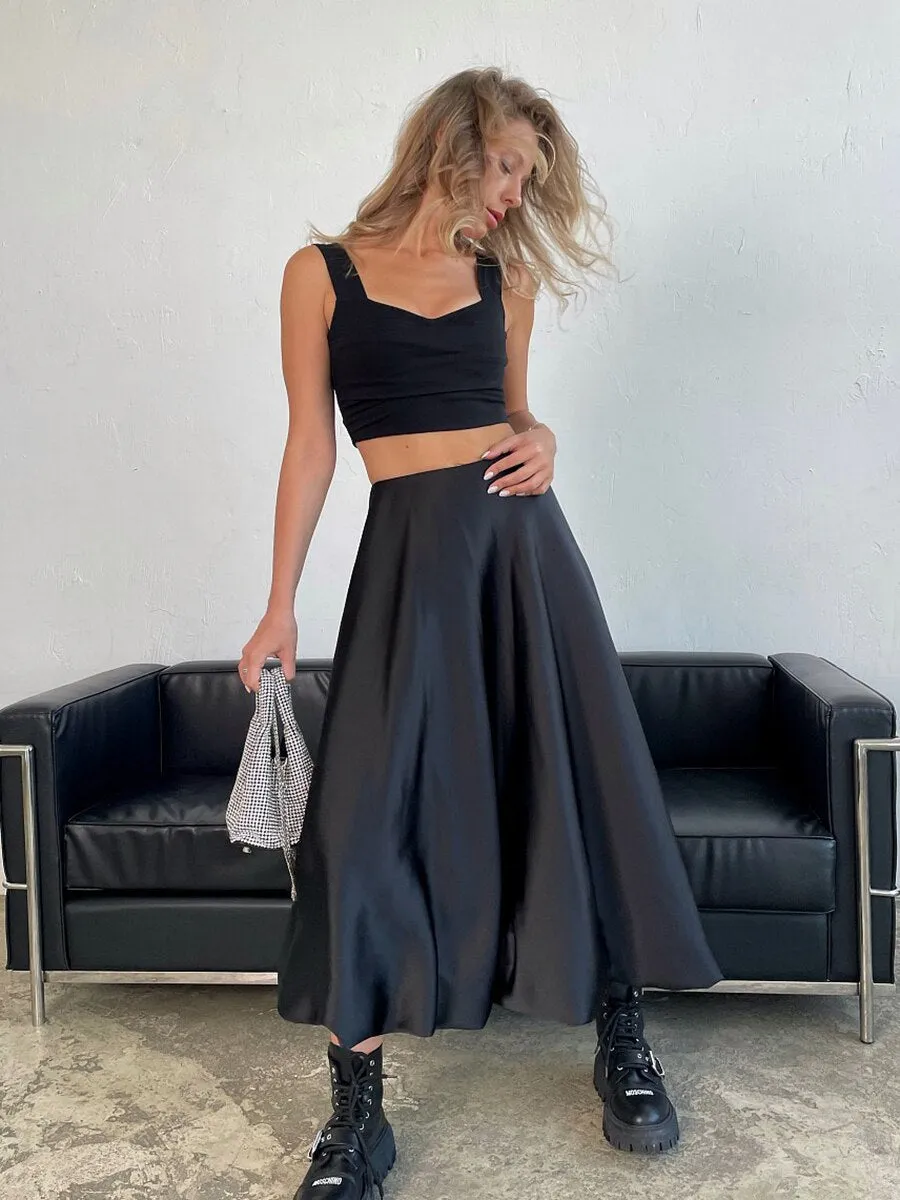 Joskka High Waist Skirt Women  Spring Elegant Fashion Solid Tutu Skirts Femme Retro Simple New Fall Dress