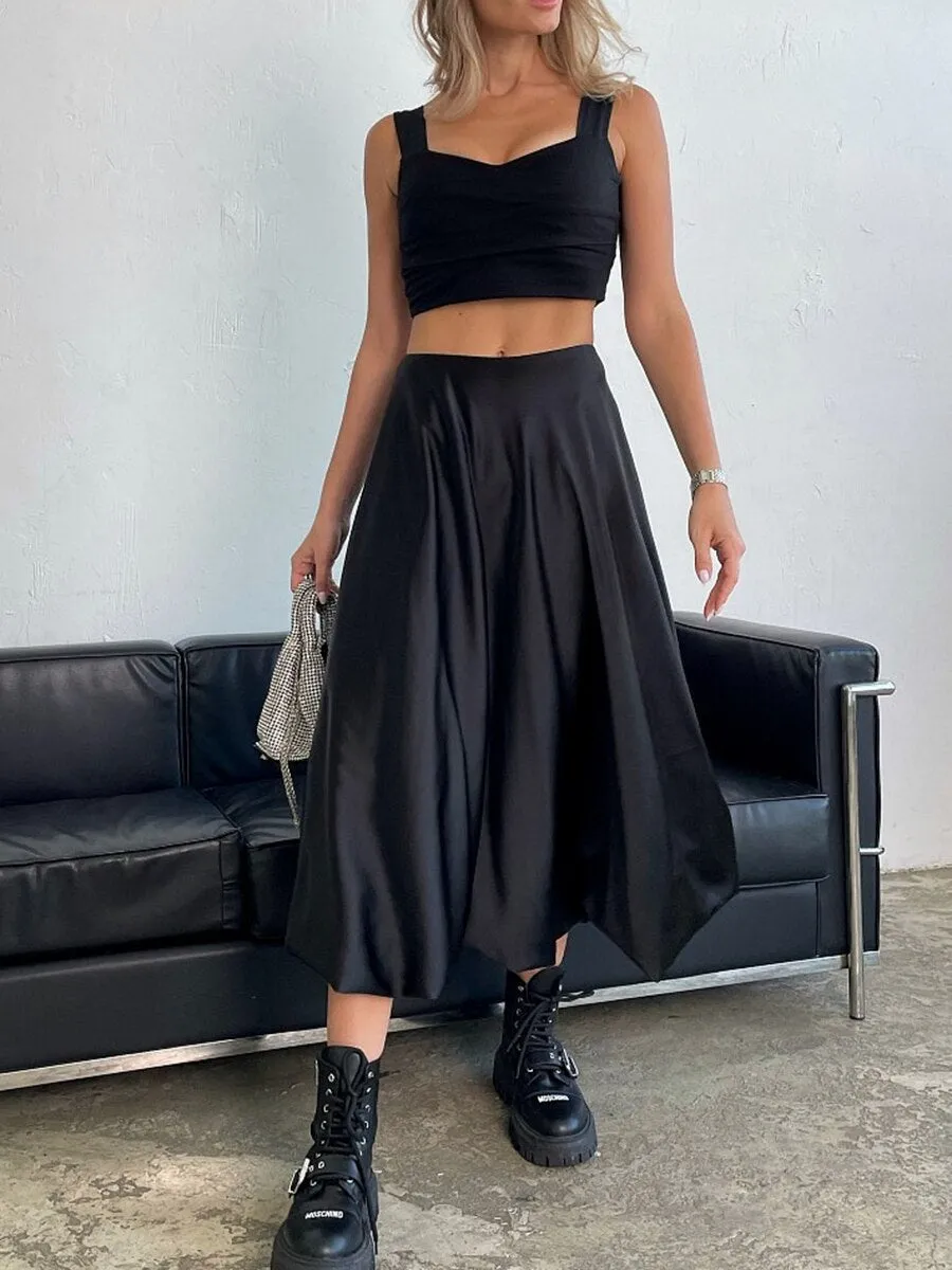 Joskka High Waist Skirt Women  Spring Elegant Fashion Solid Tutu Skirts Femme Retro Simple New Fall Dress