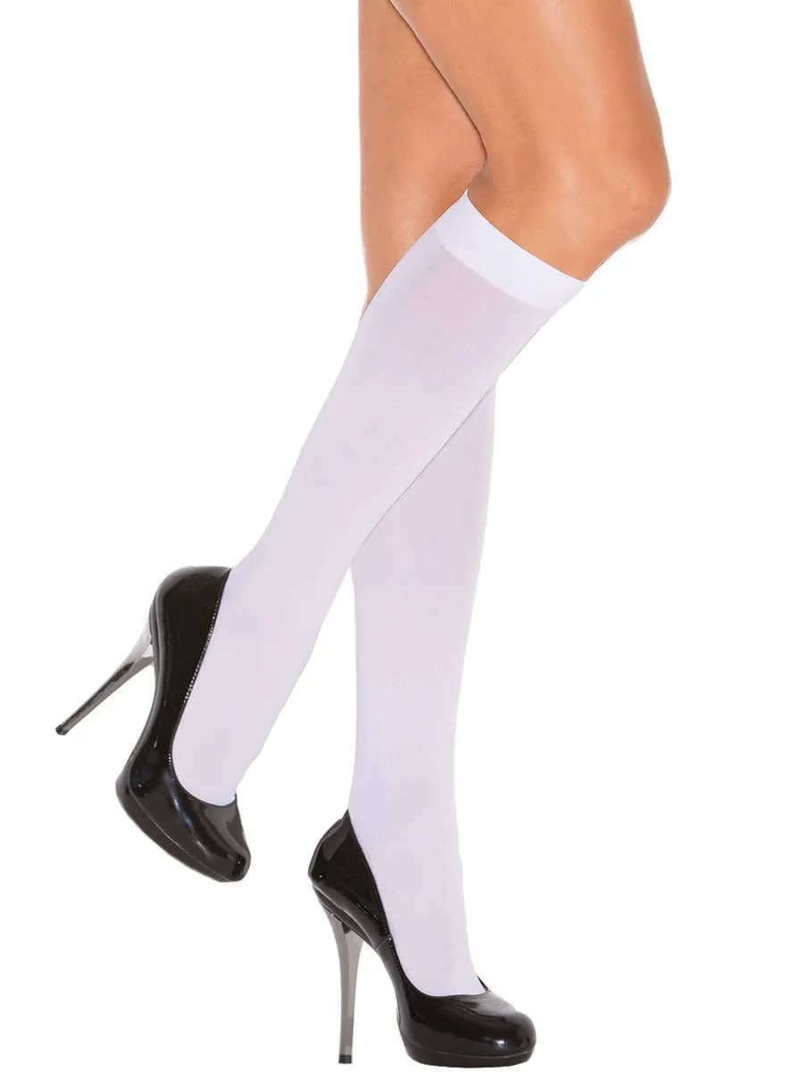 Knee High Plus Size Womens White Opaque Stockings