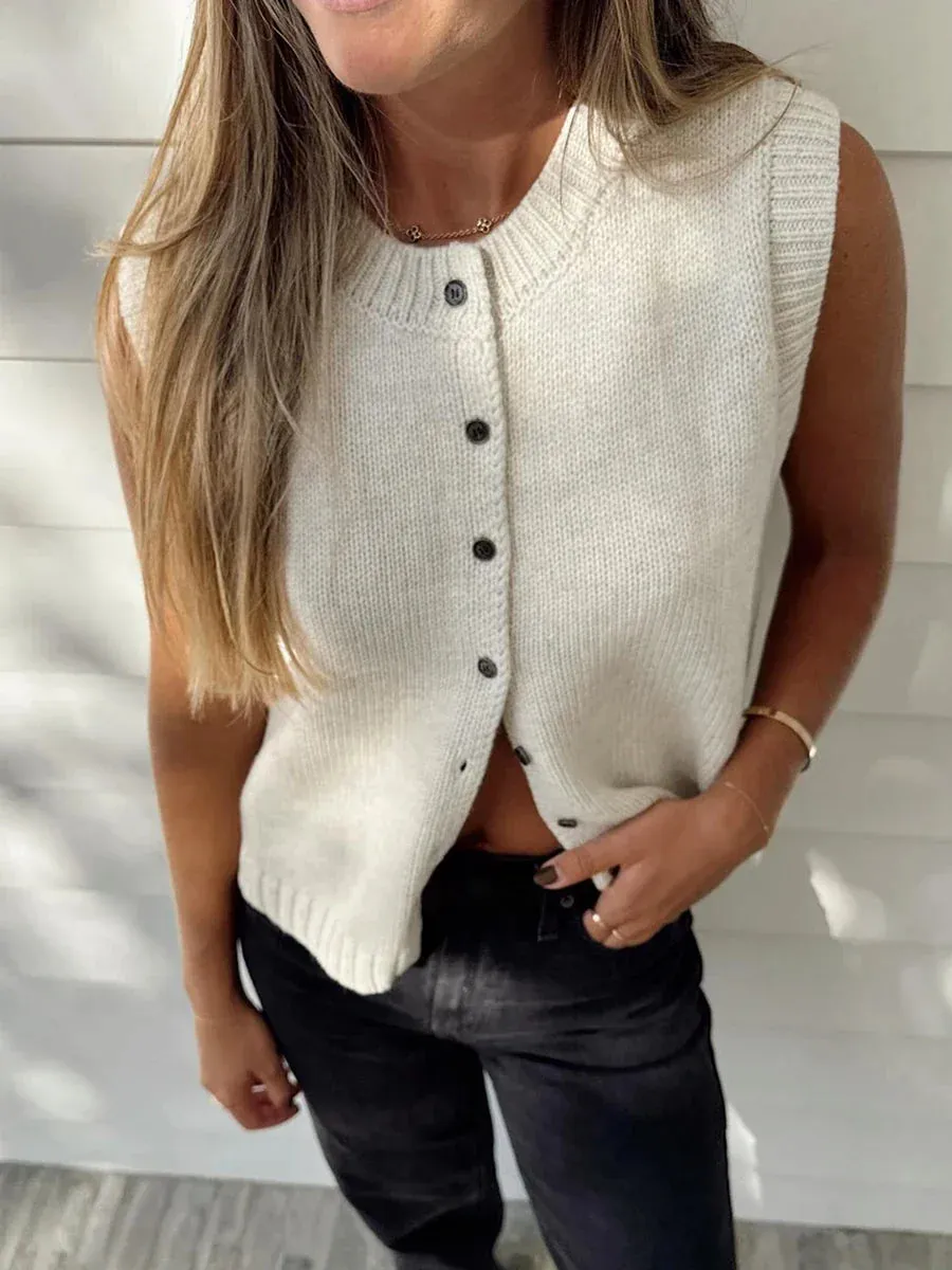 Knitted Button Front Basic Sleeveless Crop Y2K Top