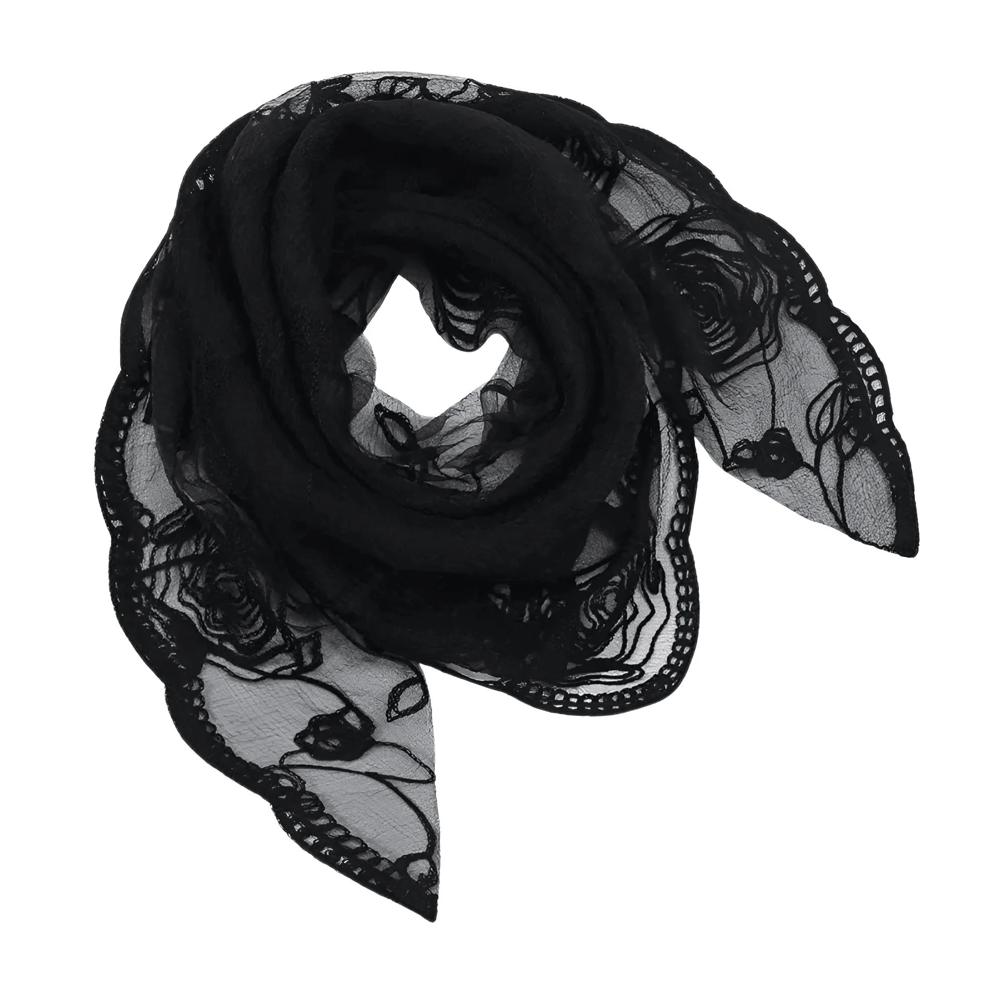 Lace Square Bandana Scarves Style Rock Embroidery Floral Headband Net See Through Headscarf