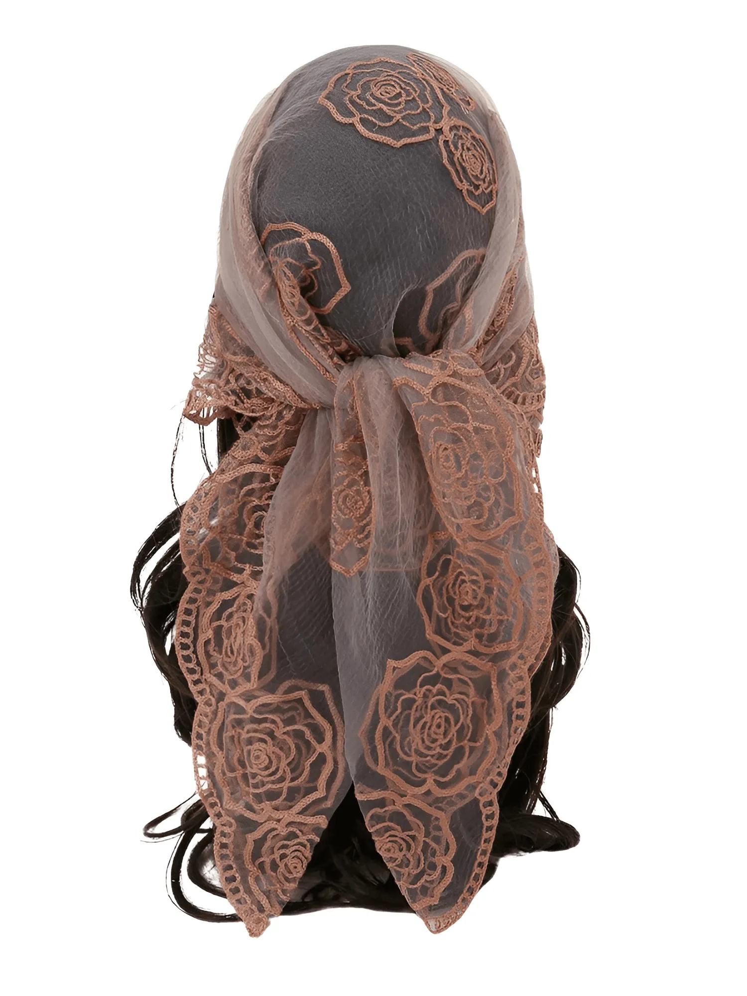 Lace Square Bandana Scarves Style Rock Embroidery Floral Headband Net See Through Headscarf