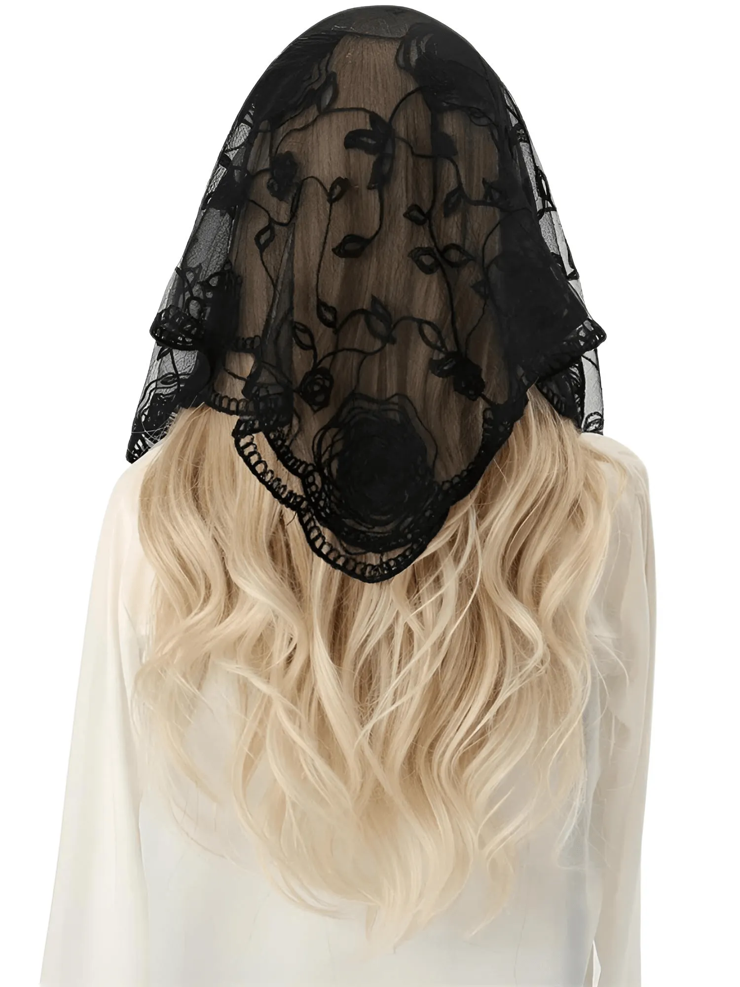 Lace Square Bandana Scarves Style Rock Embroidery Floral Headband Net See Through Headscarf