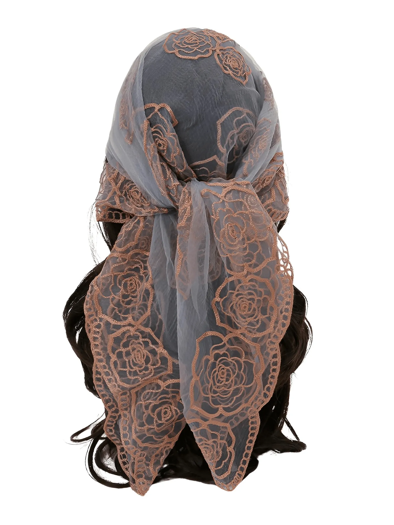 Lace Square Bandana Scarves Style Rock Embroidery Floral Headband Net See Through Headscarf