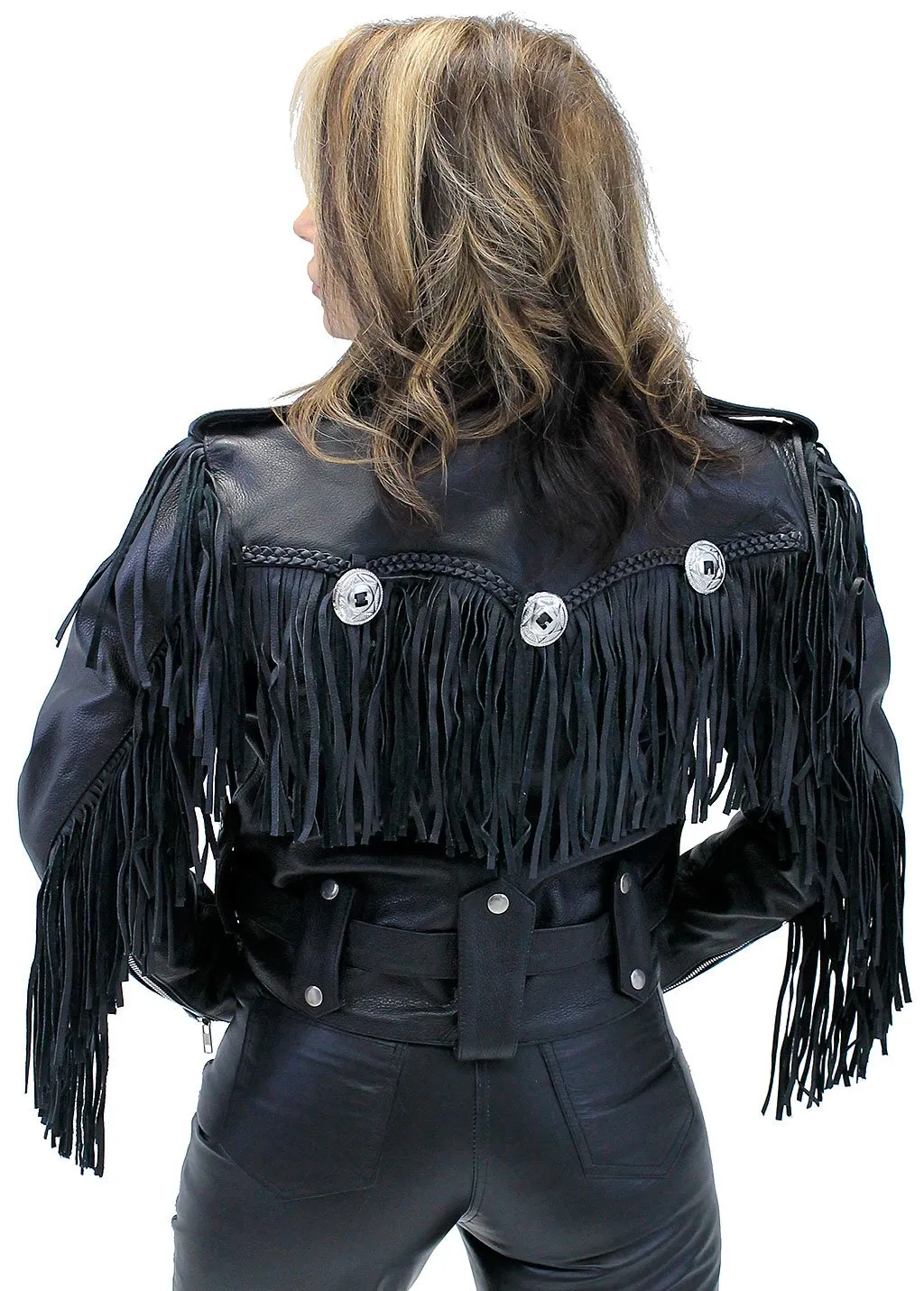 Ladies Cropped Leather Jacket w/Fringe #L205FB ()