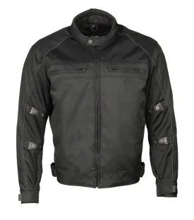 M Boss Motorcycle Apparel BOS11703 Men's Black Nylon and Mesh Motorcycle Racer Riding Jacket with Reflective Piping