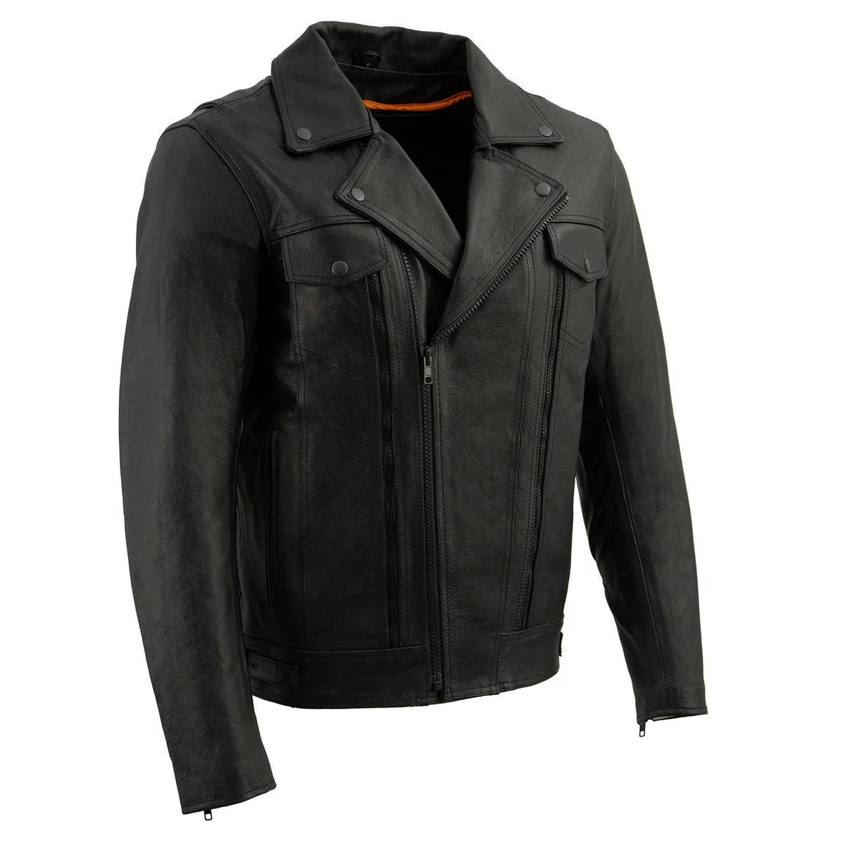 Milwaukee Leather LKM1760 Men's Black Leather Motorcycle Jacket with Utility Pockets