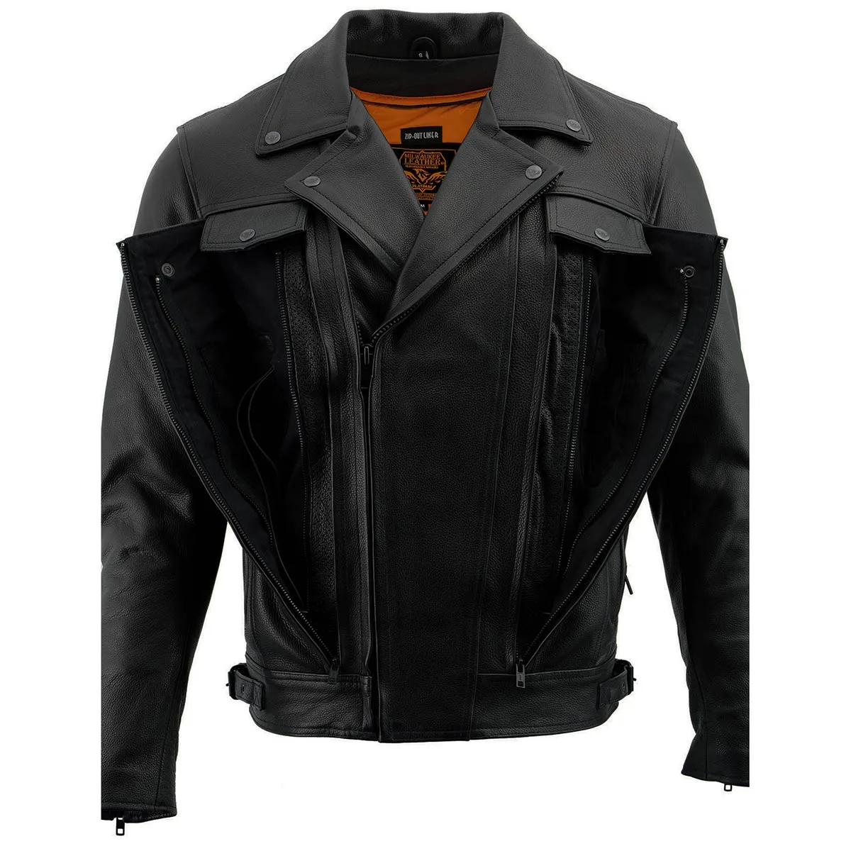 Milwaukee Leather LKM1760 Men's Black Leather Motorcycle Jacket with Utility Pockets