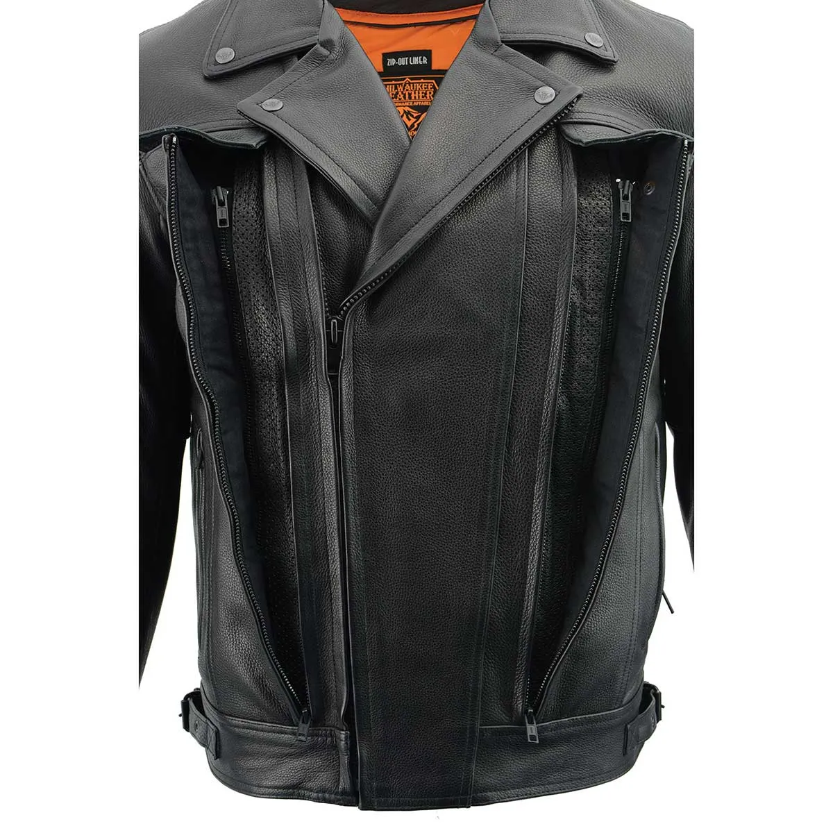 Milwaukee Leather LKM1760 Men's Black Leather Motorcycle Jacket with Utility Pockets